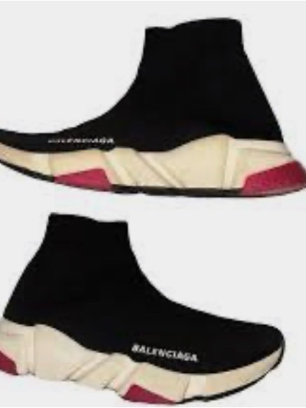 Balenciaga Black Sock Sneaker with Cream Midsole and Red Accents